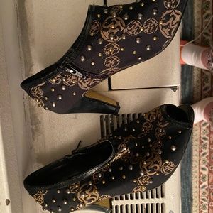 Black Miss Tina (Beyonce's Mother) Heels with Beads, Open Toe, Side-Zipper